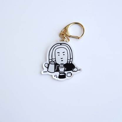 おしゃべりはやめて、お静かに　キーホルダー　珈琲を淹れるバッハくん の画像