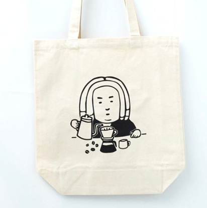 トートバッグ　コーヒーを淹れるバッハくん　ナチュラル の画像